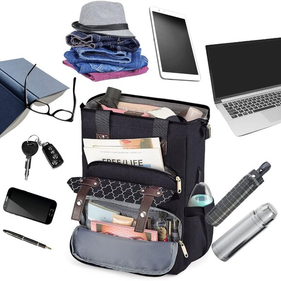 Stylish 15.6 Inch Laptop Backpack for Women with USB Charging Port - Black - Picture 3 of 7